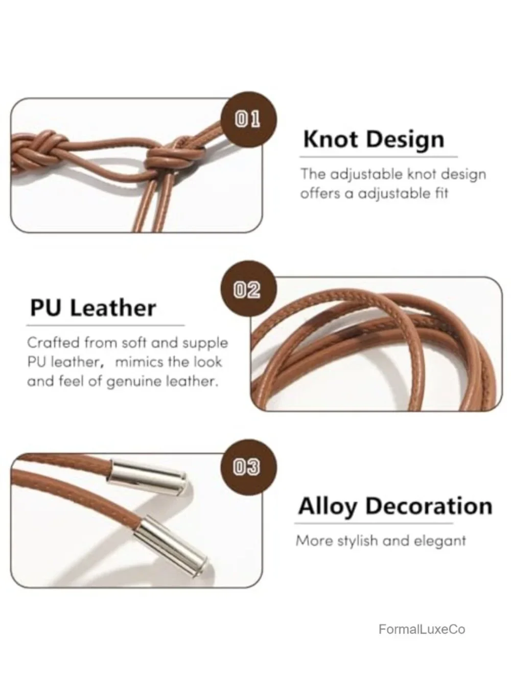 Women's Knotted Thin Waist Belt PU Leather Skinny Belts